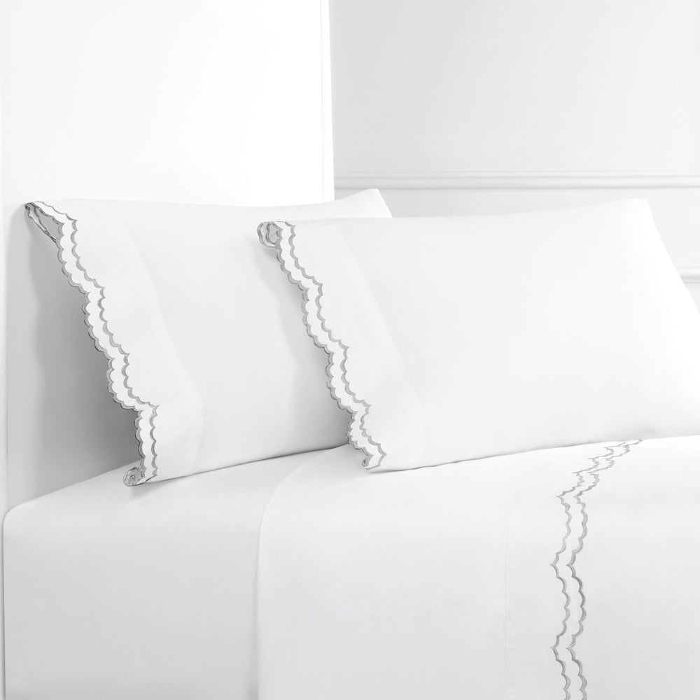 Double Scalloped Edge Embroidered Percale Sheet Set - Quahog Bay Bedding