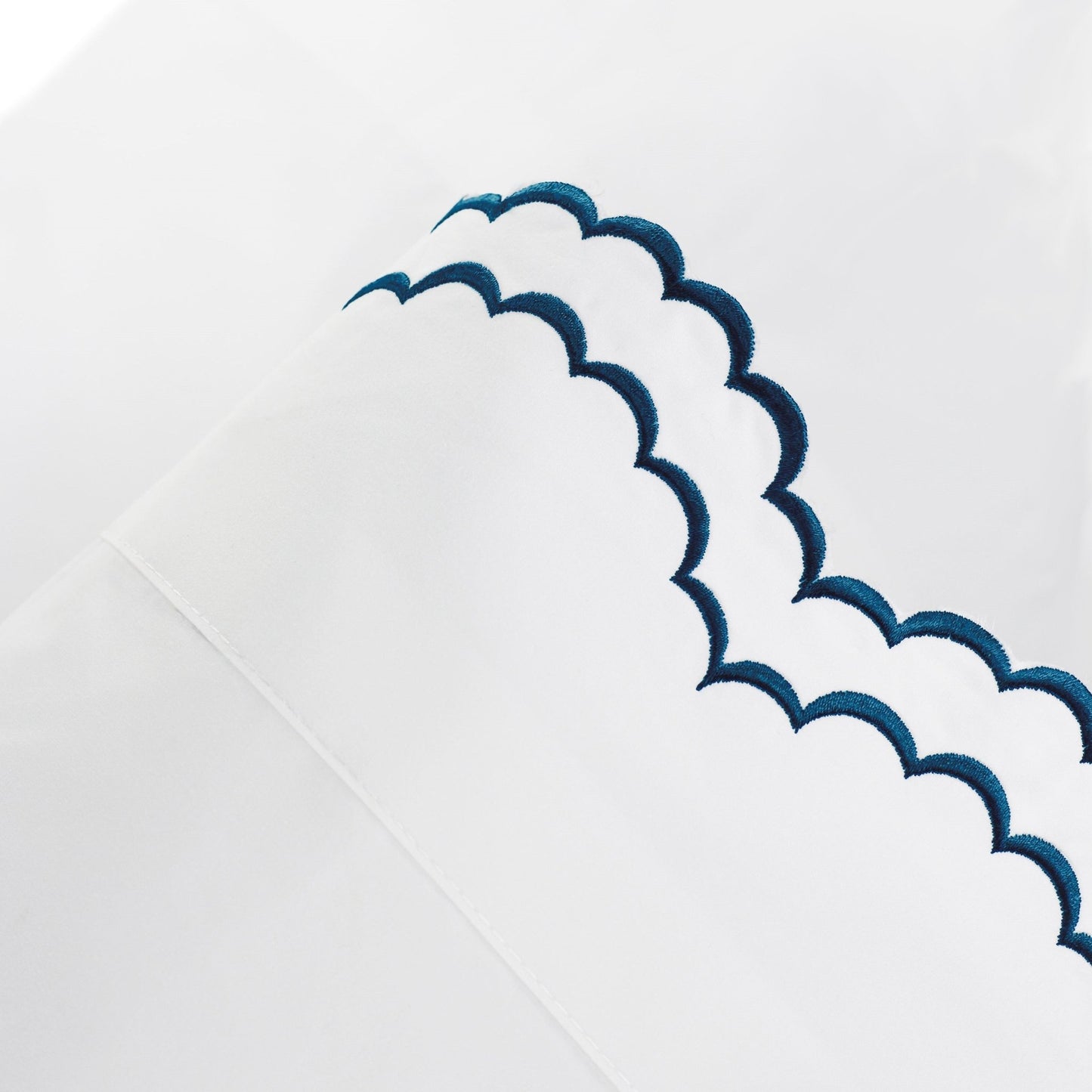 Double Scalloped Edge Embroidered Percale Sheet Set - Quahog Bay Bedding