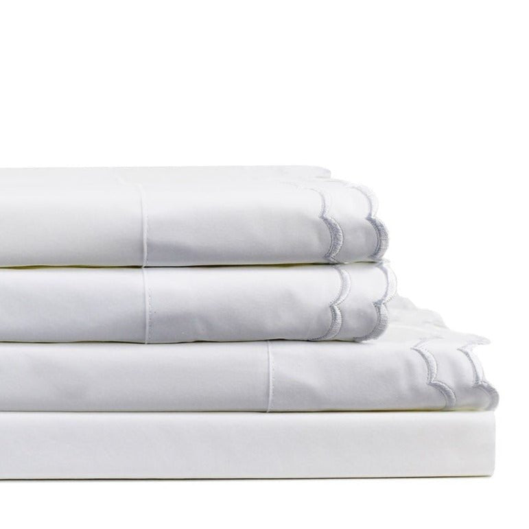 Double Scalloped Edge Embroidered Percale Sheet Set - Quahog Bay Bedding