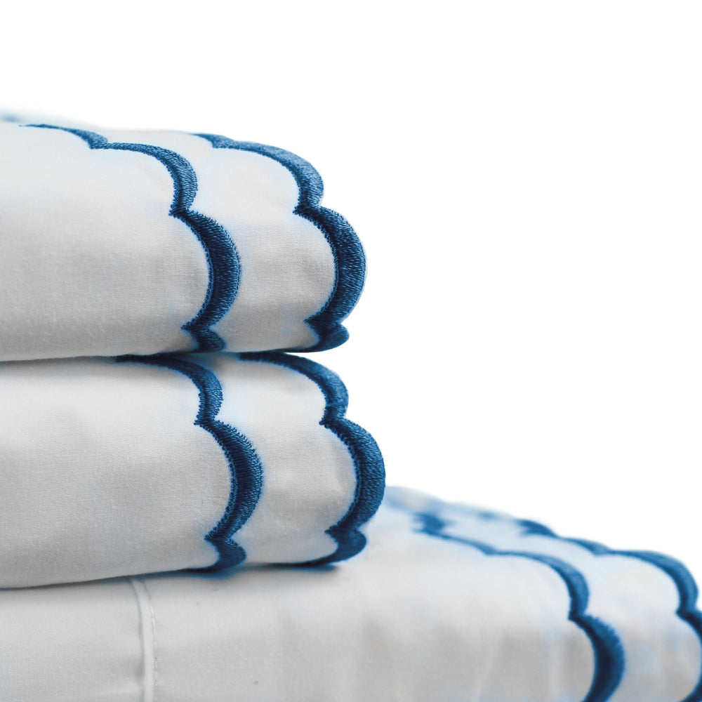 Double Scalloped Edge Embroidered Percale Sheet Set - Quahog Bay Bedding