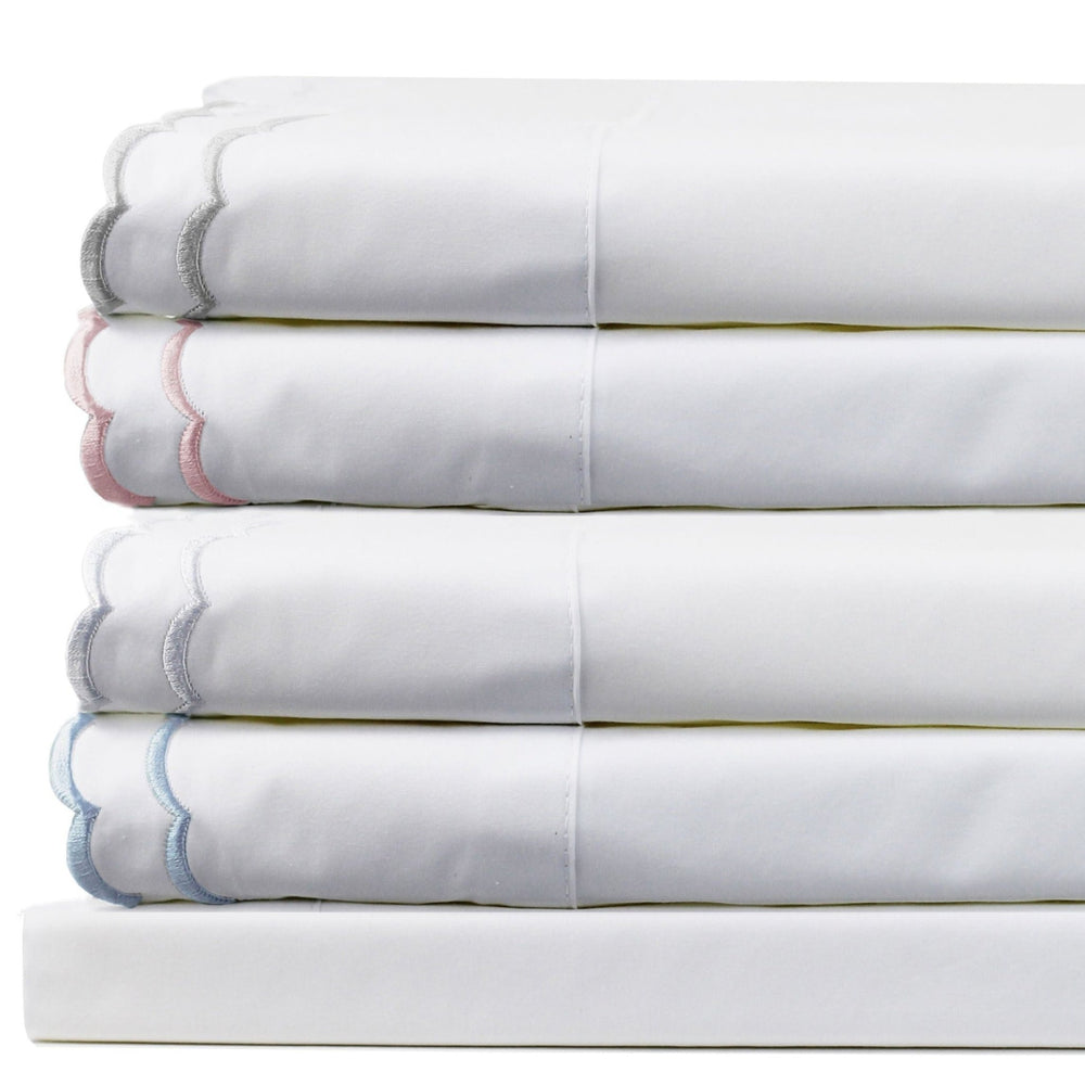 Double Scalloped Edge Embroidered Percale Sheet Set - Quahog Bay Bedding