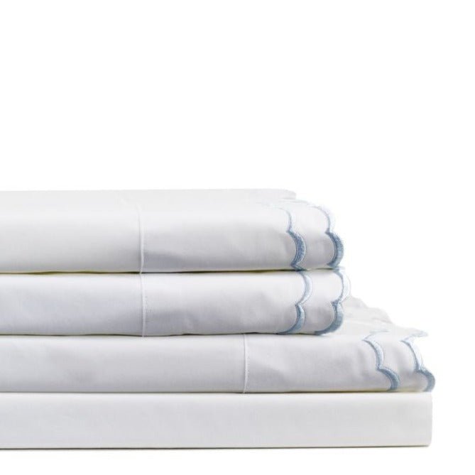 Double Scalloped Edge Embroidered Percale Sheet Set - Quahog Bay Bedding