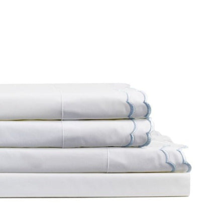 Double Scalloped Edge Embroidered Percale Sheet Set - Quahog Bay Bedding