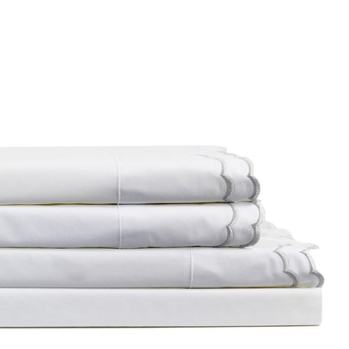 Double Scalloped Edge Embroidered Percale Sheet Set - Quahog Bay Bedding