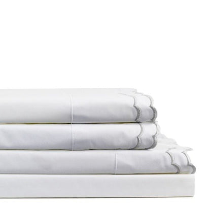 Double Scalloped Edge Embroidered Percale Sheet Set - Quahog Bay Bedding