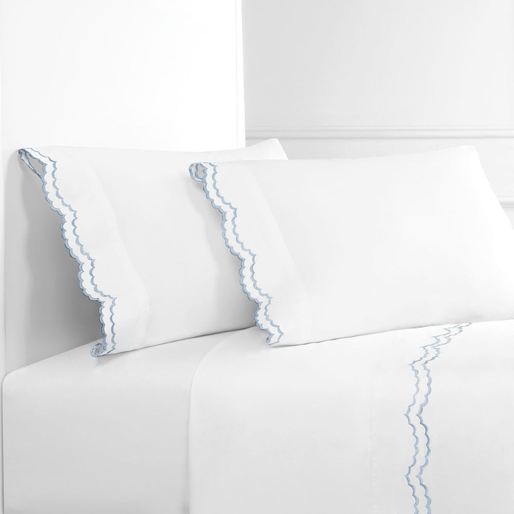 Double Scalloped Edge Embroidered Percale Sheet Set - Quahog Bay Bedding