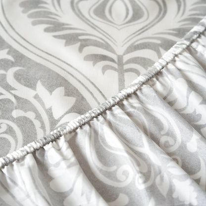 Dreamy Moon Sky Ogee Damask Heather Gray White Bed Sheet Set - Quahog Bay Bedding