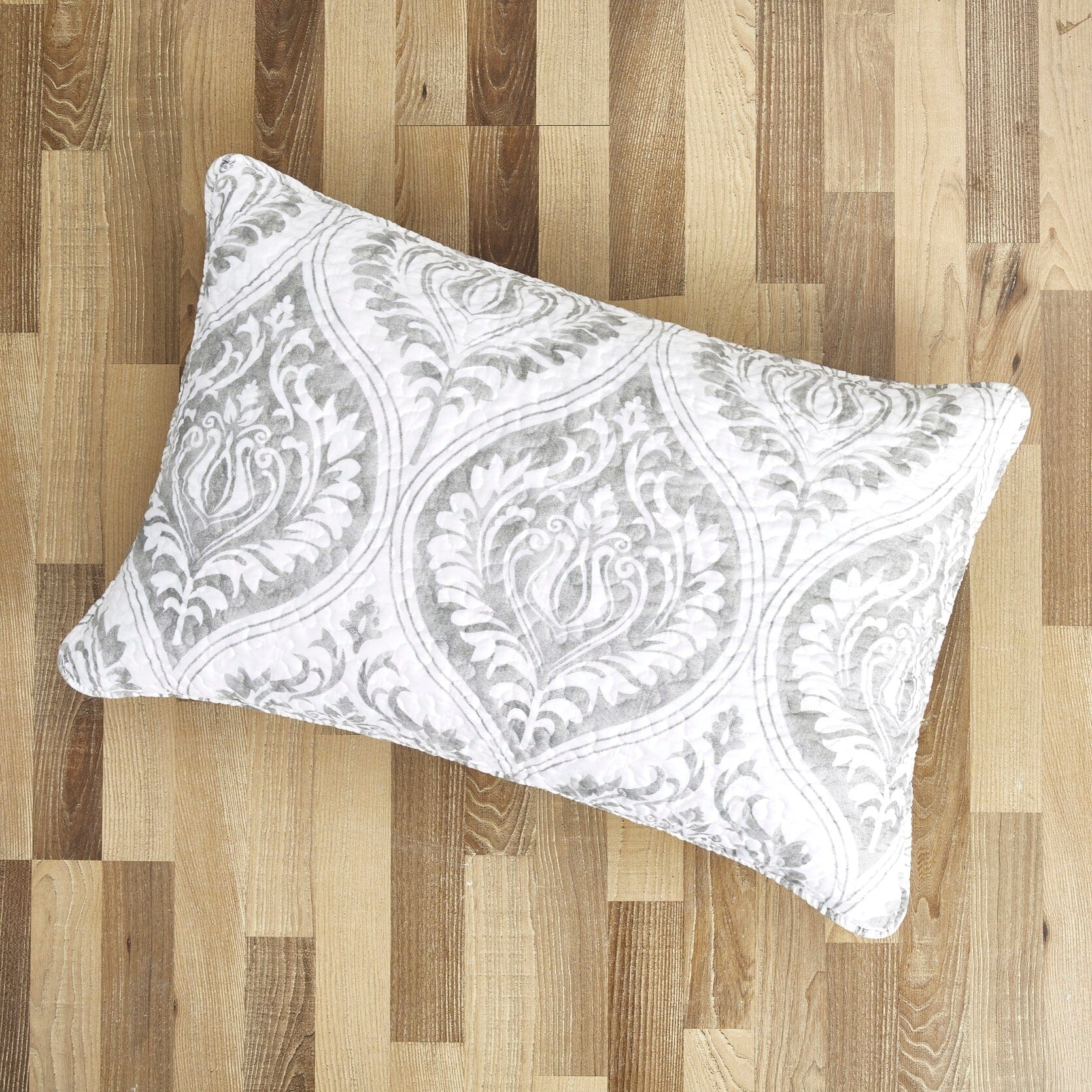 Dreamy Moon Sky Ogee Damask Heather Gray White Quilt Set - Quahog Bay Bedding