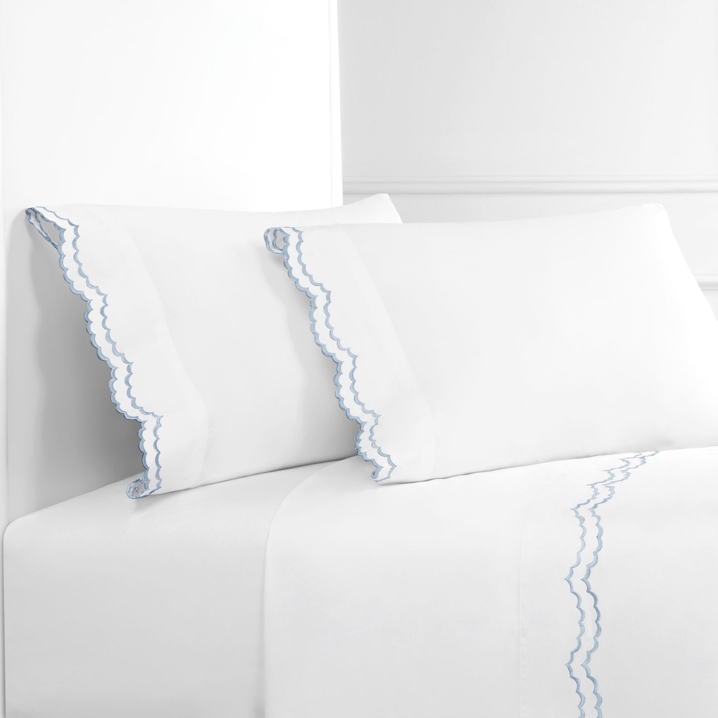Double Scalloped Edge Embroidered Percale Sheet Set