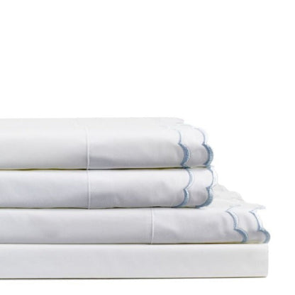 Double Scalloped Edge Embroidered Percale Sheet Set
