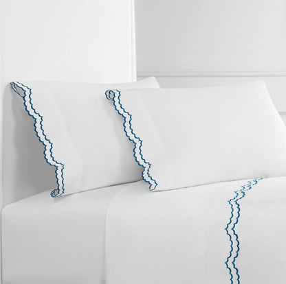 Double Scalloped Edge Embroidered Percale Sheet Set