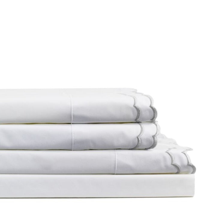 Double Scalloped Edge Embroidered Percale Sheet Set