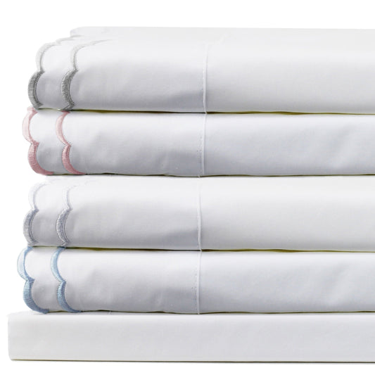 Double Scalloped Edge Embroidered Percale Sheet Set