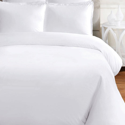 Egyptian Cotton Duvet Cover Set - 500 Thread Count by Mélange Home shown on a bed with matching pillow shams in a bright white finish.