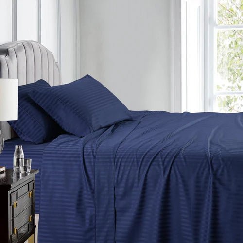 Egyptian Linens 608TC 100% Cotton Split King Stripe Adjustable Bed Sheets - Quahog Bay Bedding