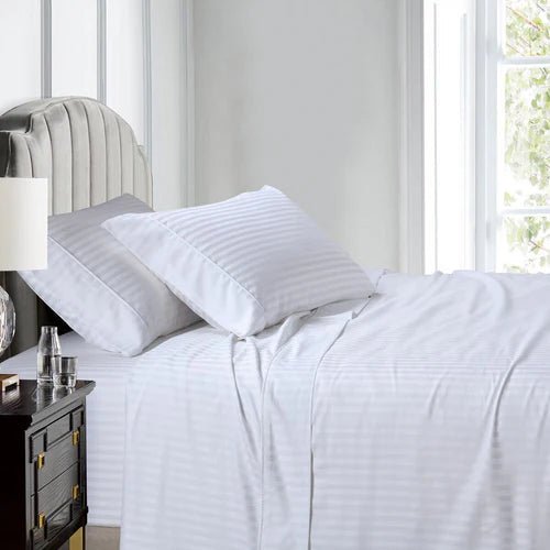 Egyptian Linens 608TC 100% Cotton Split King Stripe Adjustable Bed Sheets - Quahog Bay Bedding