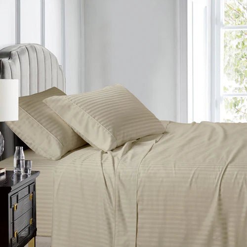 Egyptian Linens 608TC 100% Cotton Split King Stripe Adjustable Bed Sheets - Quahog Bay Bedding