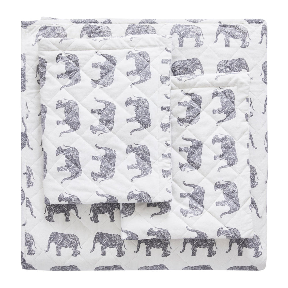 Elephants Cotton Flannel Quilt Set - Animal Print Sheets - Quahog Bay Bedding