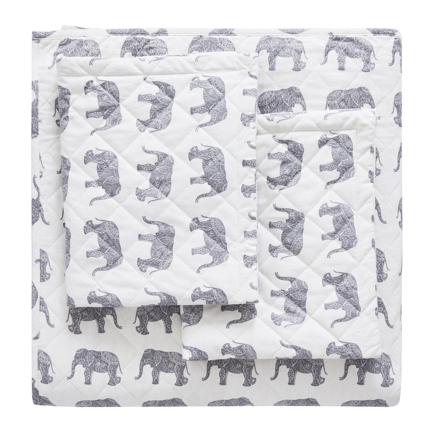 Elephants Cotton Flannel Quilt Set - Animal Print Sheets - Quahog Bay Bedding