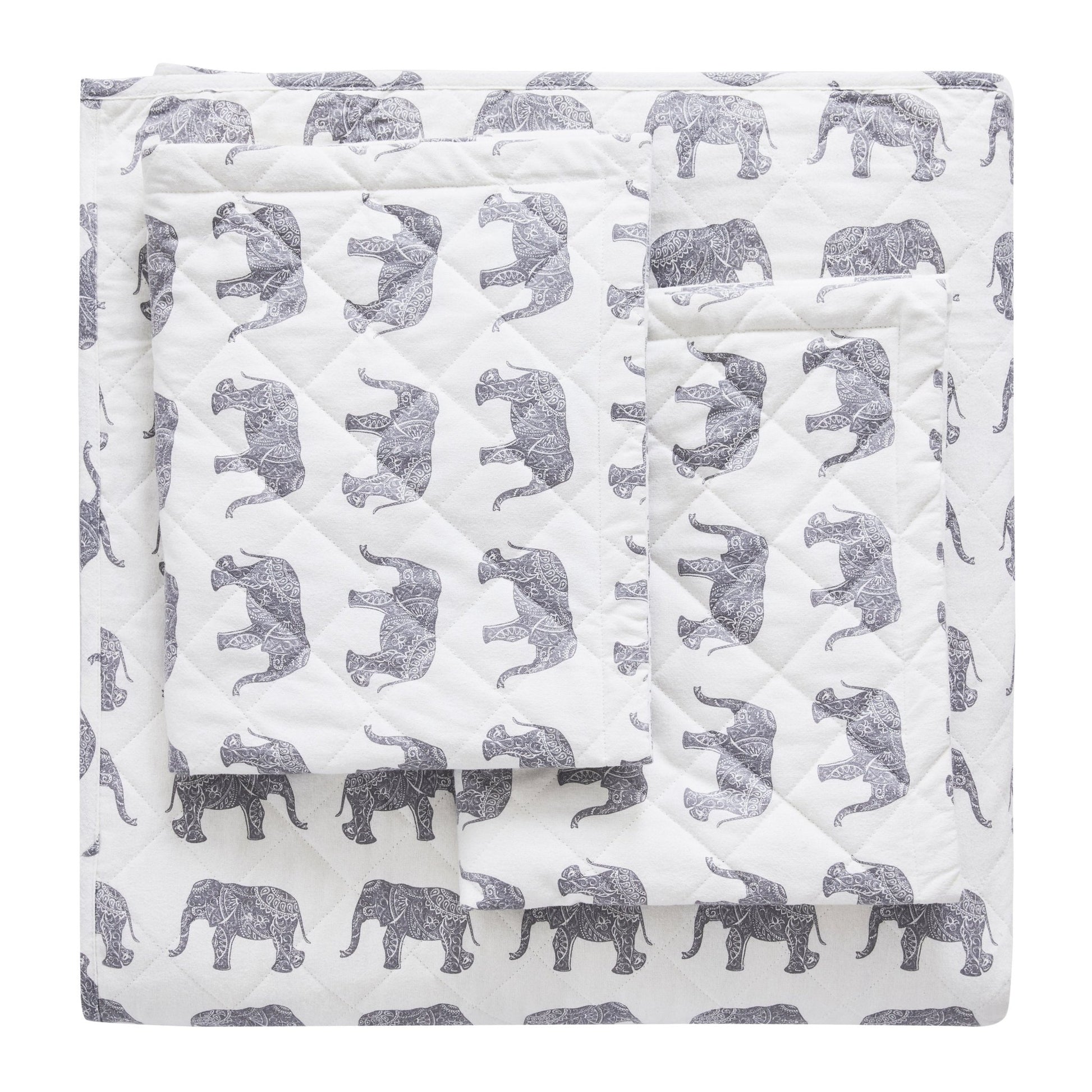 Elephants Cotton Flannel Quilt Set - Animal Print Sheets - Quahog Bay Bedding