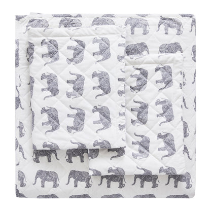 Elephants Cotton Flannel Quilt Set - Animal Print Sheets - Quahog Bay Bedding