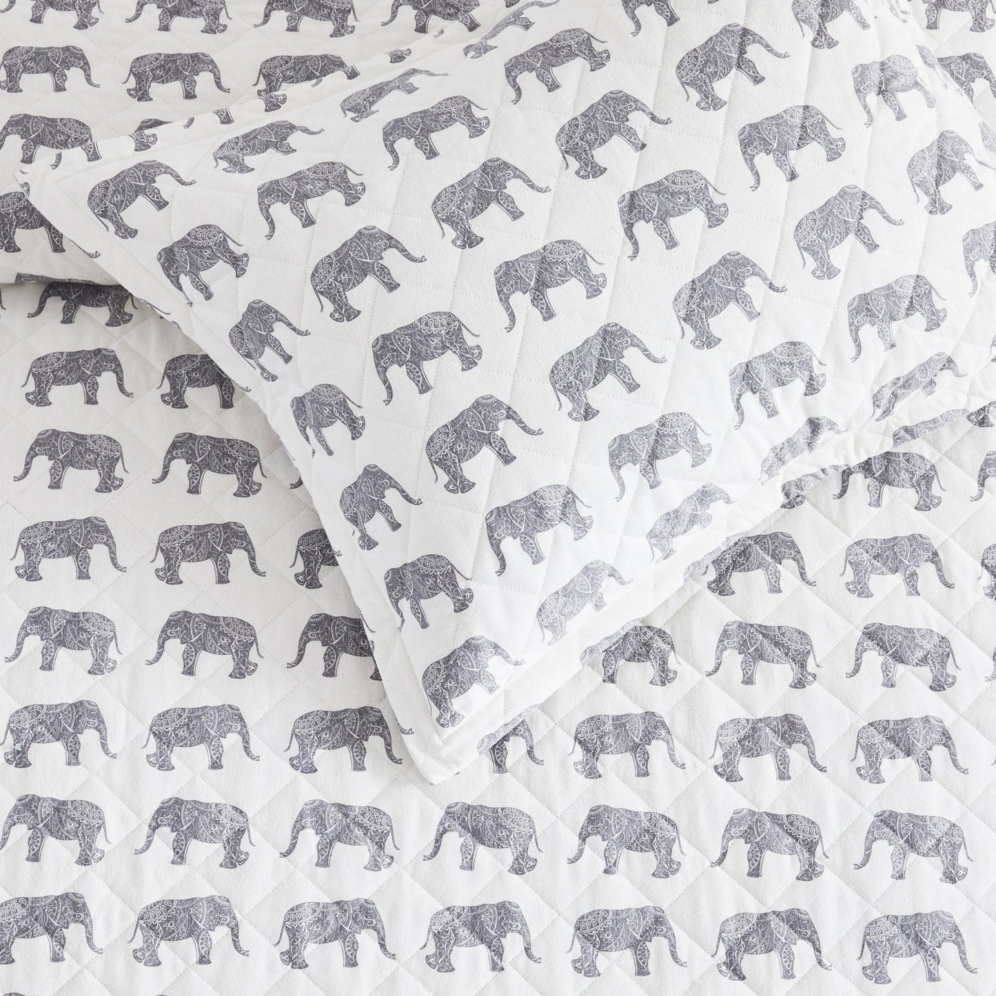 Elephants Cotton Flannel Quilt Set - Animal Print Sheets - Quahog Bay Bedding