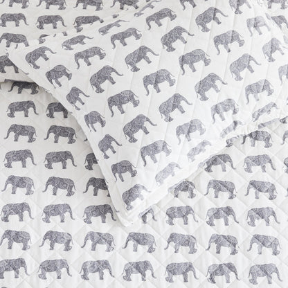 Elephants Cotton Flannel Quilt Set - Animal Print Sheets - Quahog Bay Bedding