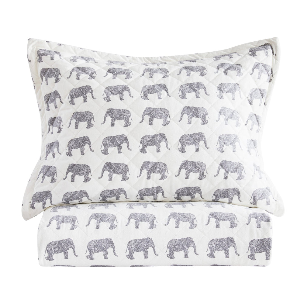 Elephants Cotton Flannel Quilt Set - Animal Print Sheets - Quahog Bay Bedding