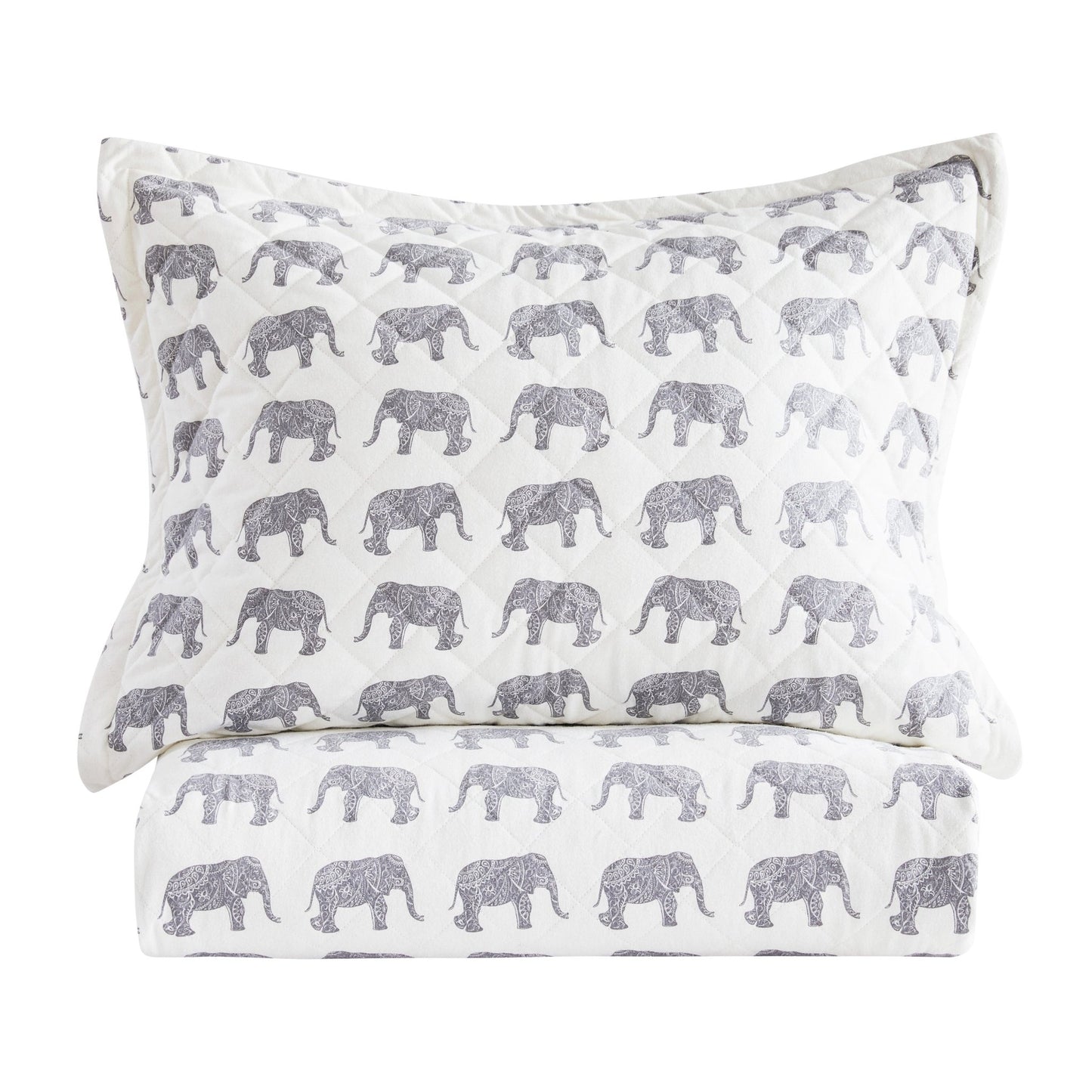 Elephants Cotton Flannel Quilt Set - Animal Print Sheets - Quahog Bay Bedding