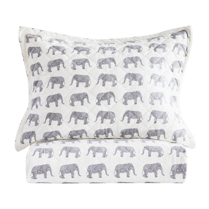 Elephants Cotton Flannel Quilt Set - Animal Print Sheets - Quahog Bay Bedding