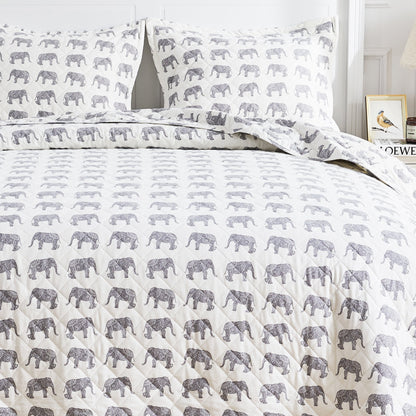 Elephants Cotton Flannel Quilt Set - Animal Print Sheets - Quahog Bay Bedding