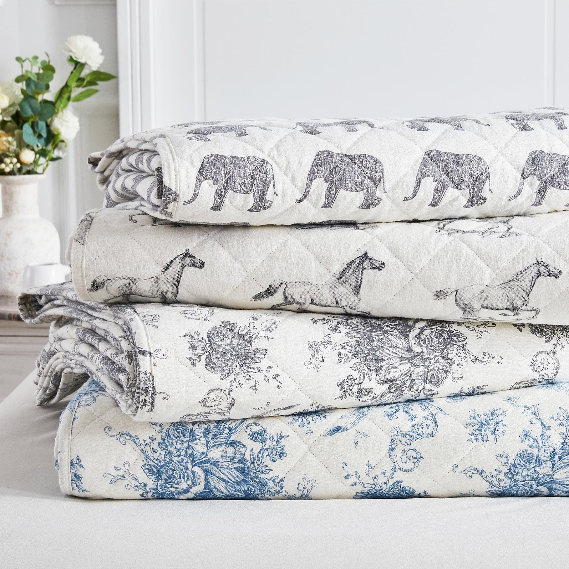 Elephants Cotton Flannel Quilt Set - Animal Print Sheets - Quahog Bay Bedding