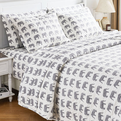 Elephants Cotton Flannel Quilt Set - Animal Print Sheets - Quahog Bay Bedding