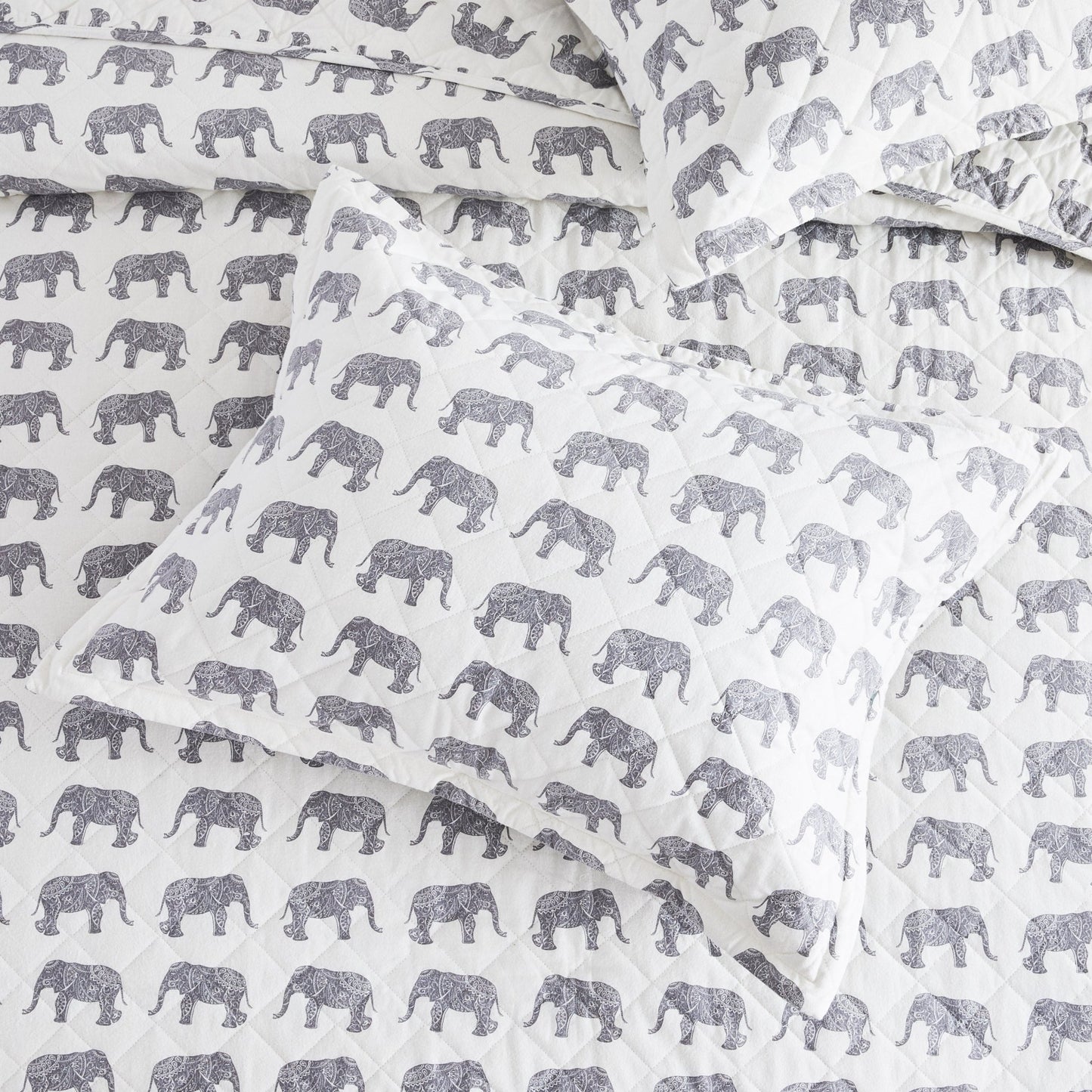 Elephants Cotton Flannel Quilt Set - Animal Print Sheets - Quahog Bay Bedding