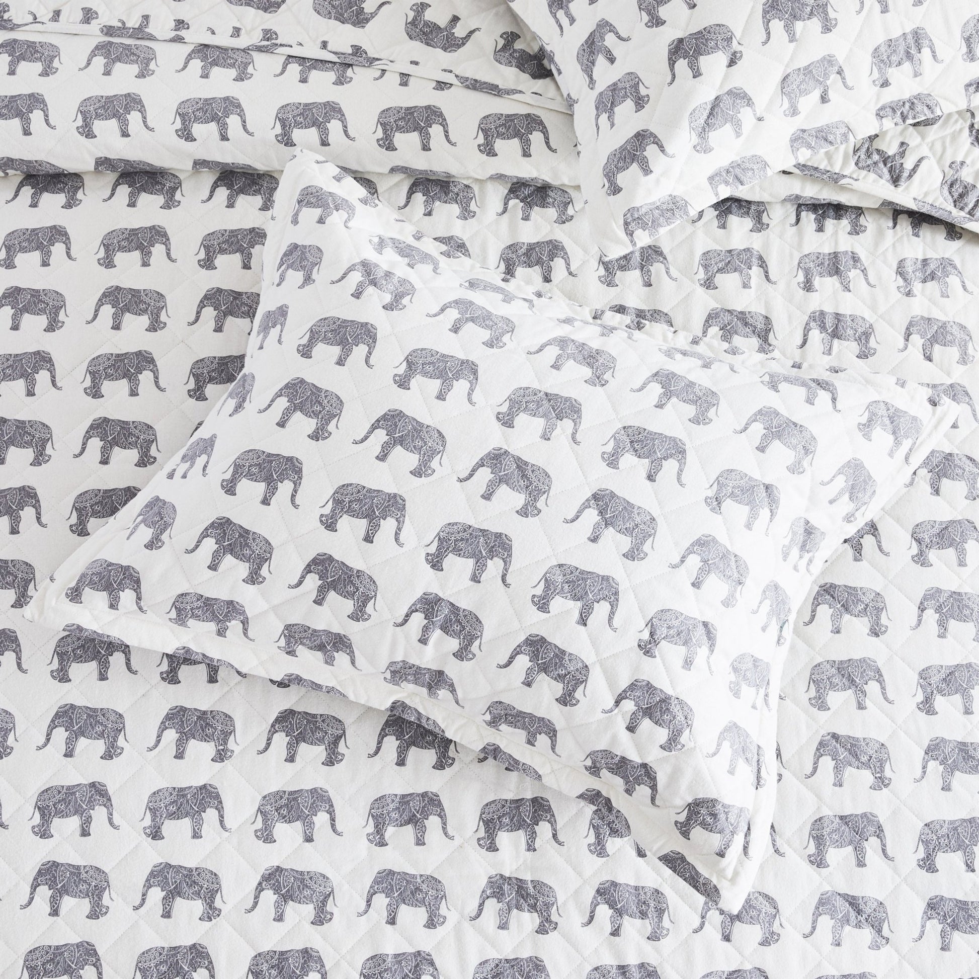Elephants Cotton Flannel Quilt Set - Animal Print Sheets - Quahog Bay Bedding