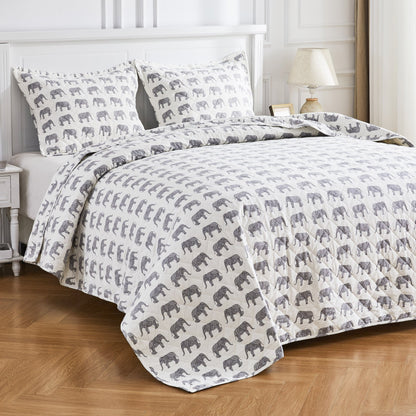 Elephants Cotton Flannel Quilt Set - Animal Print Sheets - Quahog Bay Bedding