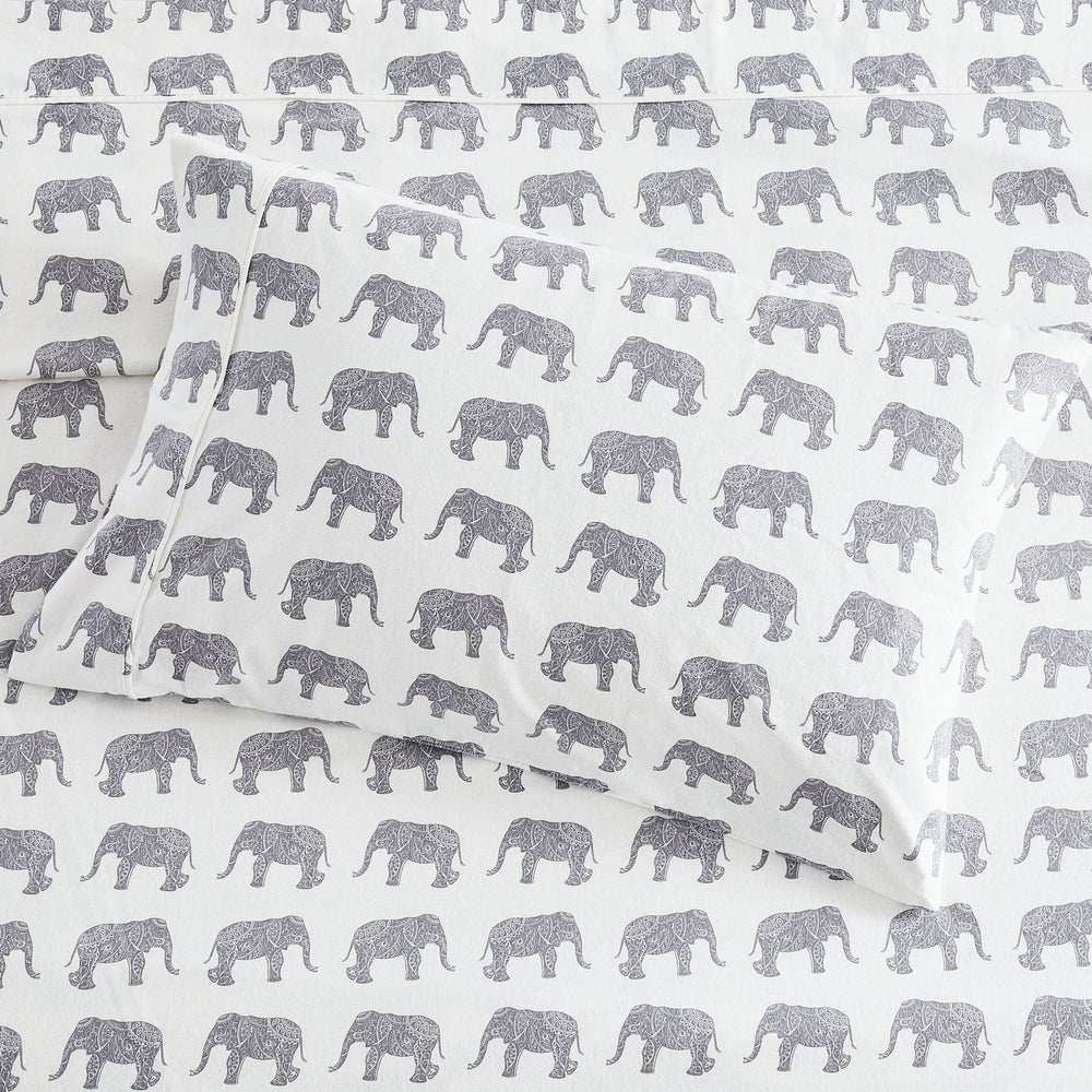Elephants Flannel Sheet Set - Animal Print Flannel Sheets - Quahog Bay Bedding