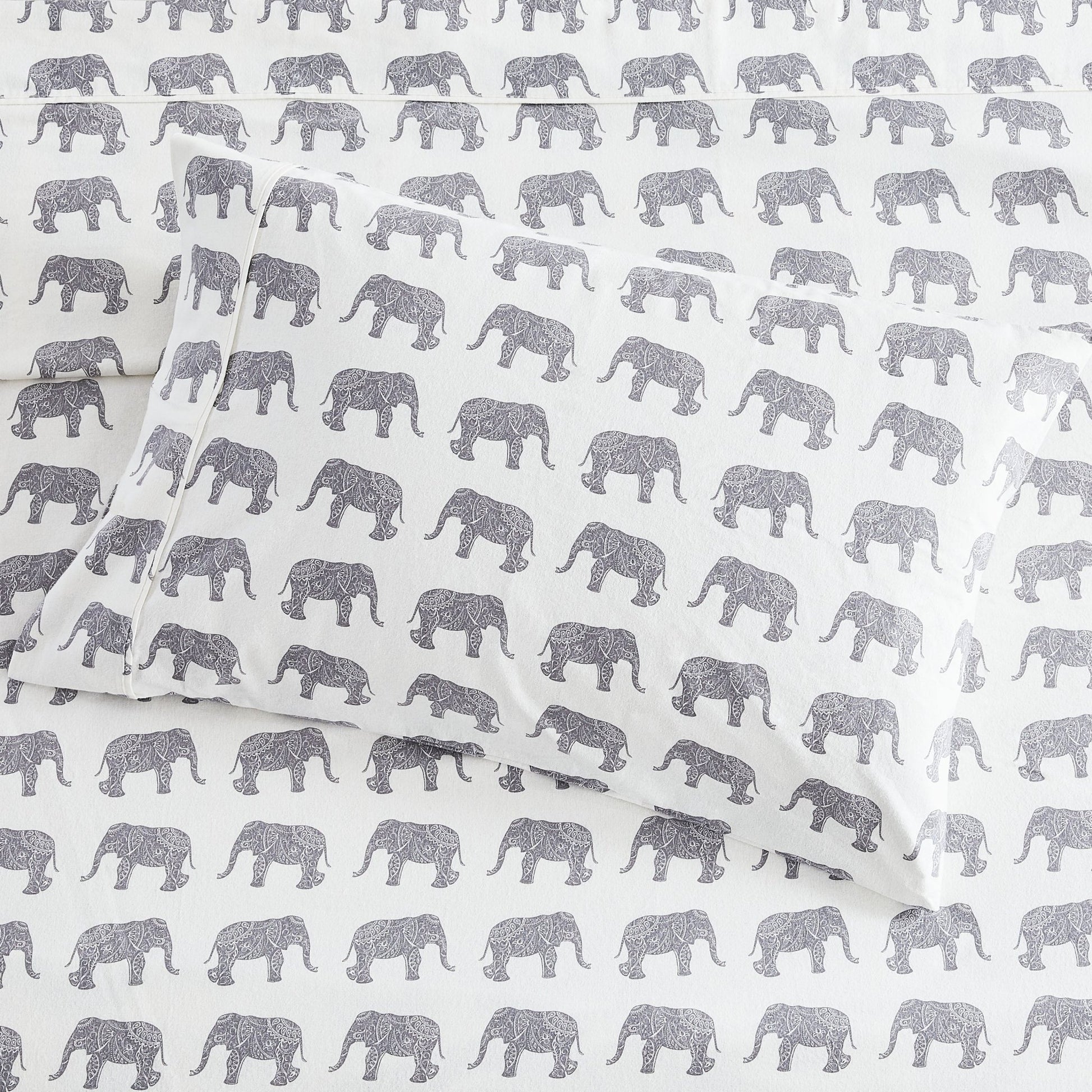 Elephants Flannel Sheet Set - Animal Print Flannel Sheets - Quahog Bay Bedding