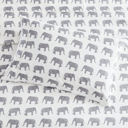 Elephants Flannel Sheet Set - Animal Print Flannel Sheets - Quahog Bay Bedding