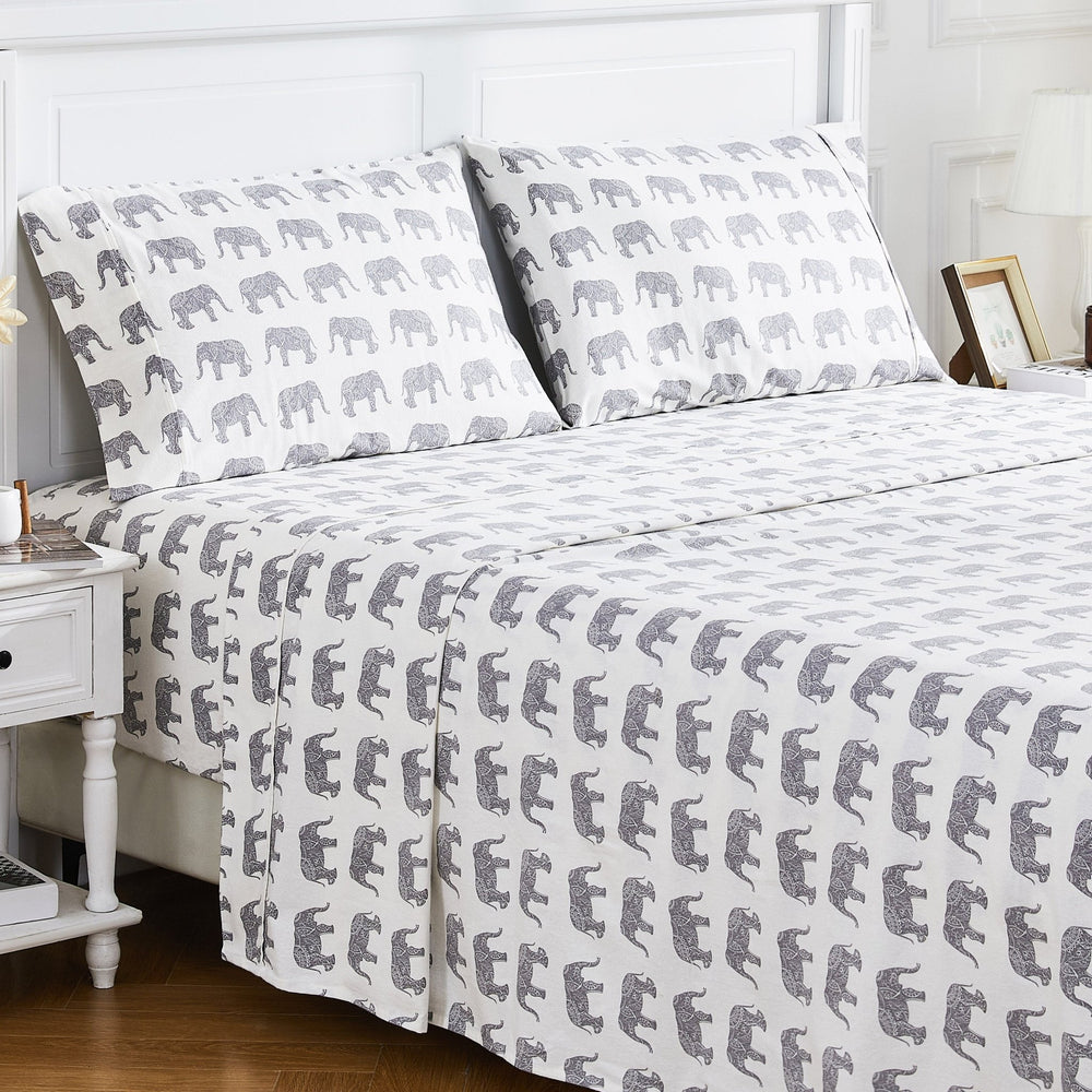 Elephants Flannel Sheet Set - Animal Print Flannel Sheets - Quahog Bay Bedding
