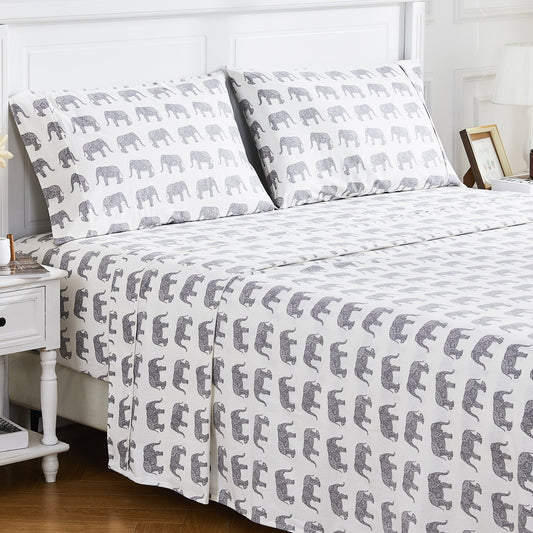 Elephants Flannel Sheet Set - Animal Print Flannel Sheets - Quahog Bay Bedding
