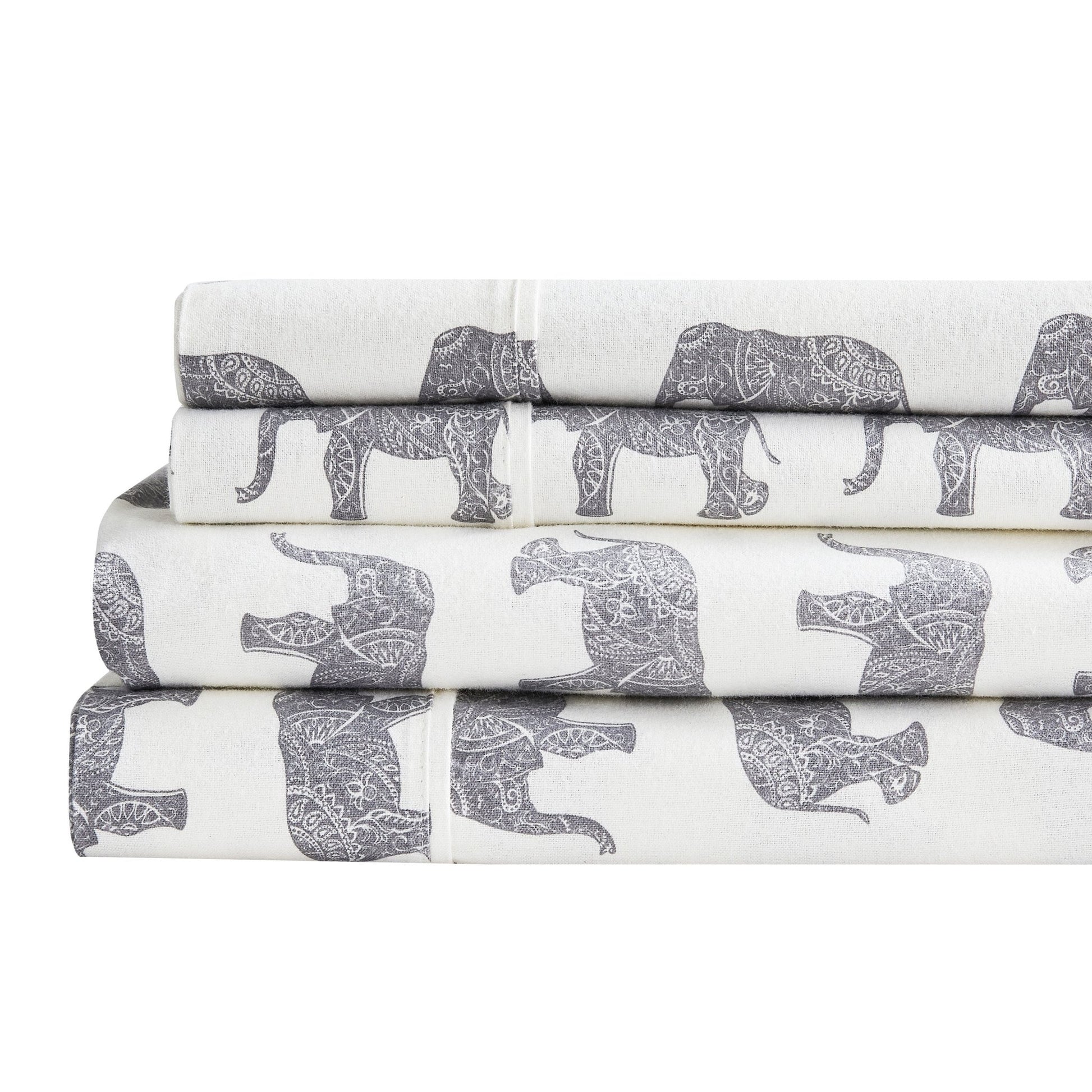 Elephants Flannel Sheet Set - Animal Print Flannel Sheets - Quahog Bay Bedding