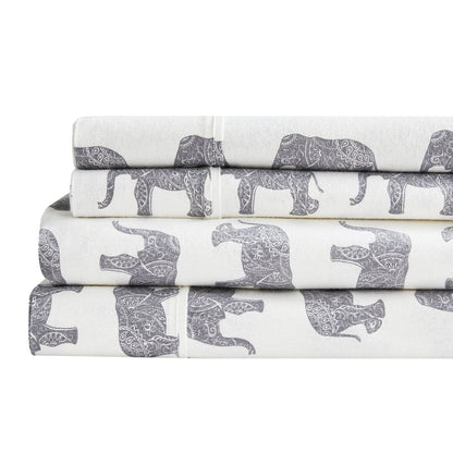 Elephants Flannel Sheet Set - Animal Print Flannel Sheets - Quahog Bay Bedding