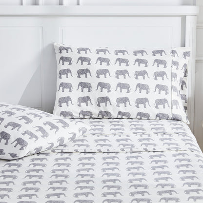 Elephants Flannel Sheet Set - Animal Print Flannel Sheets - Quahog Bay Bedding