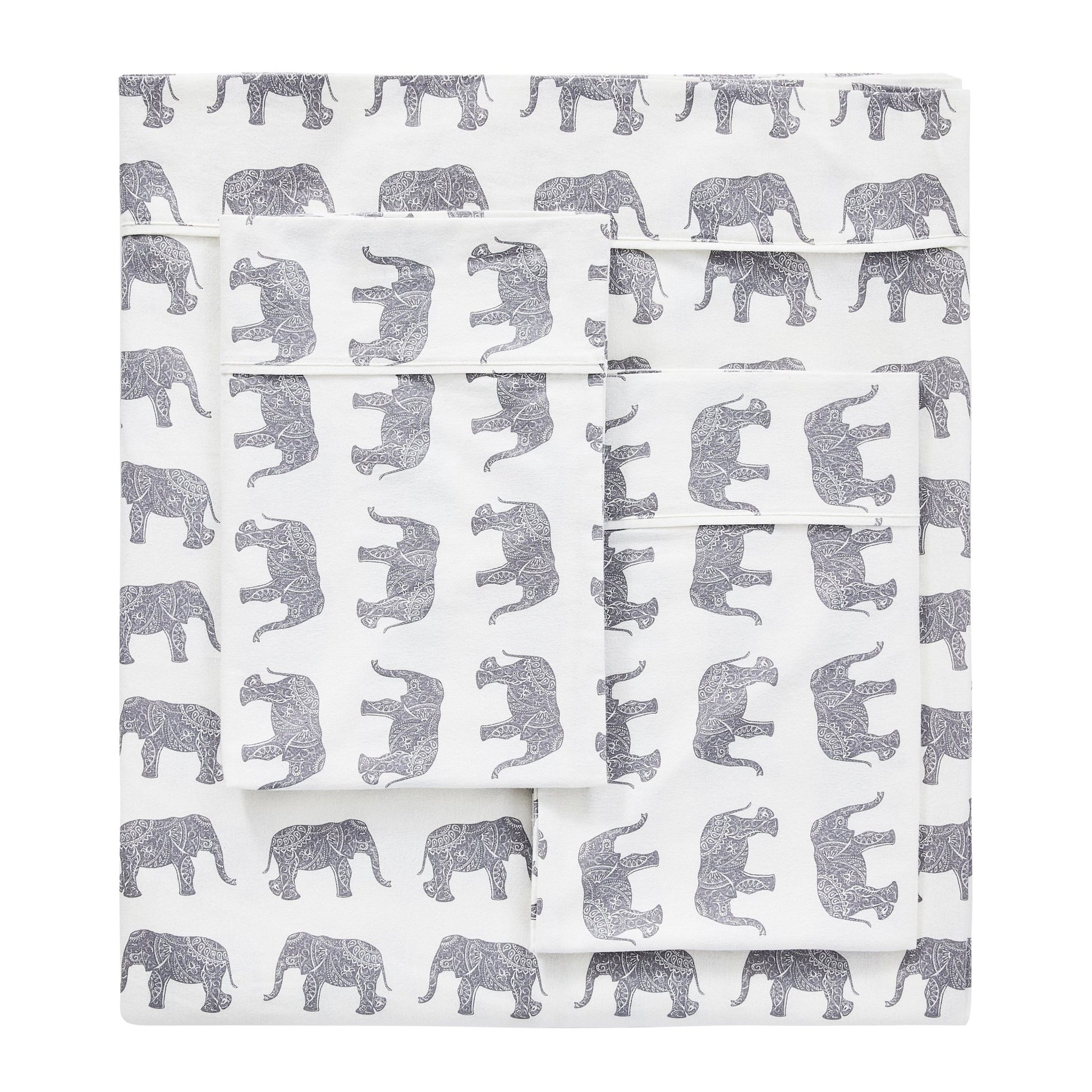 Elephants Flannel Sheet Set - Animal Print Flannel Sheets - Quahog Bay Bedding