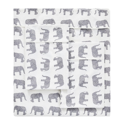Elephants Flannel Sheet Set - Animal Print Flannel Sheets - Quahog Bay Bedding