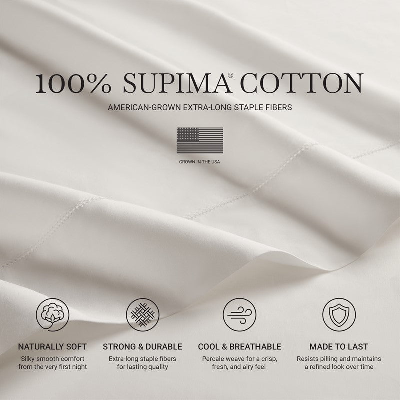 Elina American Grown Supima 500TC Cotton Percale Sheet Set - Bright White - Quahog Bay Bedding