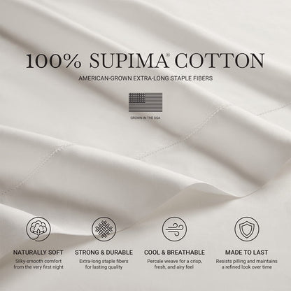 Elina American Grown Supima 500TC Cotton Percale Sheet Set - Bright White - Quahog Bay Bedding