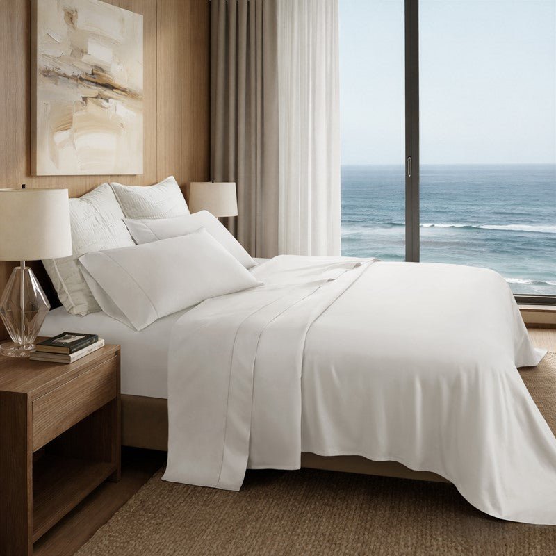 Elina American Grown Supima 500TC Cotton Percale Sheet Set - Bright White - Quahog Bay Bedding