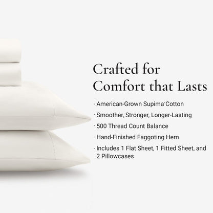 Elina American Grown Supima 500TC Cotton Percale Sheet Set - Bright White - Quahog Bay Bedding